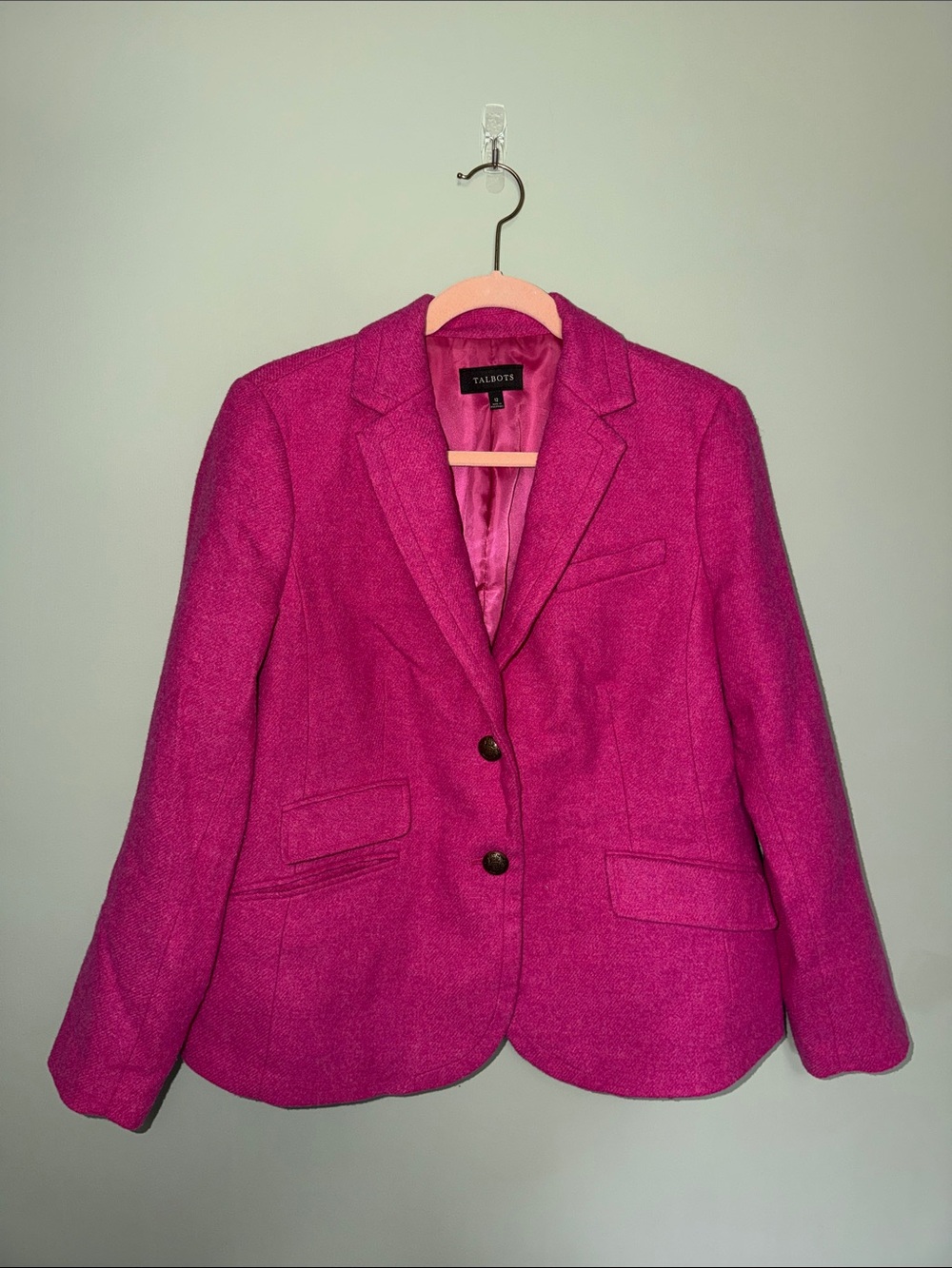 Talbots Fuchsia Pink Wool Blend Blazer Size 12 Classic Tailored